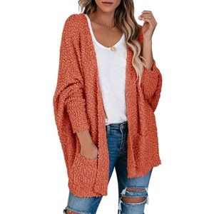 Saodimallsu Women's Chunky Popcorn Cardigan Oversized Batwing SleeveKnit Sweater